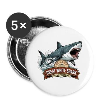 Weißer Hai/menschenfressender Hai - Buttons groß 56 mm (5er Pack) - Weiß - Vorne