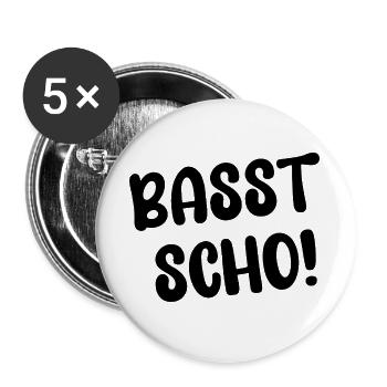BASST SCHO! - Buttons groß 56 mm (5er Pack) - Weiß - Vorne