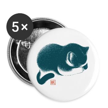 Schlafende Katze Japanischer Holzschnitt Stil - Buttons groß 56 mm (5er Pack) - Weiß - Vorne