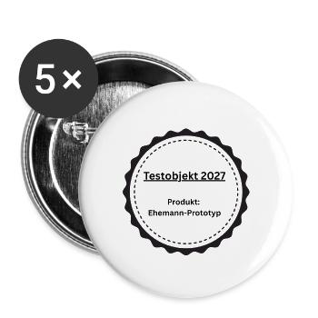 JGA Bräutigam Testobjekt 2027 Kneipentest - Buttons groß 56 mm (5er Pack) - Weiß - Vorne