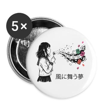 Mahjong Mädchen Japanisches Design - Buttons groß 56 mm (5er Pack) - Weiß - Vorne