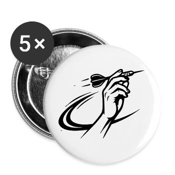 Dartspieler Wurf Hand Grafik - Buttons groß 56 mm (5er Pack) - Weiß - Vorne