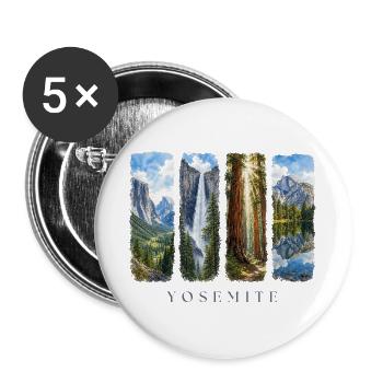 Yosemite Travel – USA Nationalpark Motiv - Buttons groß 56 mm (5er Pack) - Weiß - Vorne