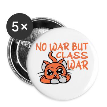 No war but class war Klassenkrieg Katze Logo Text - Buttons groß 56 mm (5er Pack) - Weiß - Vorne