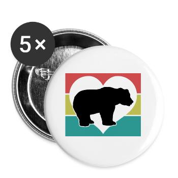 Bär Herz Retro-Style - Buttons groß 56 mm (5er Pack) - Weiß - Vorne