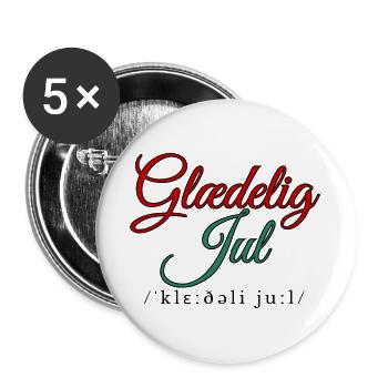 Glædelig Jul Frohe Weihnachten auf Dänisch - Buttons groß 56 mm (5er Pack) - Weiß - Vorne