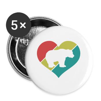 Bär Herz Retro-Style - Buttons groß 56 mm (5er Pack) - Weiß - Vorne