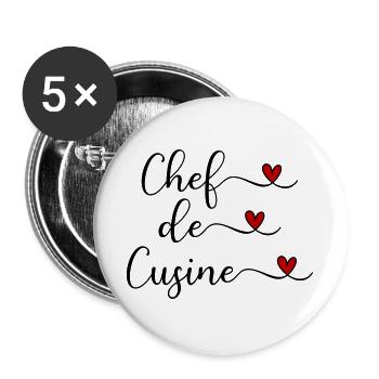 Koch - Chef de Cuisine - Buttons groß 56 mm (5er Pack) - Weiß - Vorne