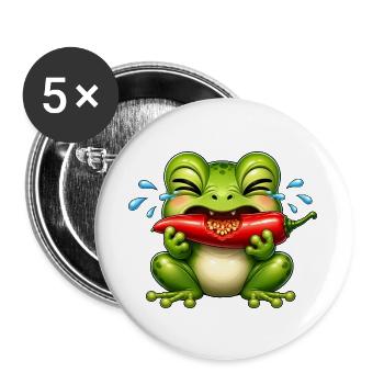 Frosch Chili Scharf Lustiger Cartoon - Buttons groß 56 mm (5er Pack) - Weiß - Vorne