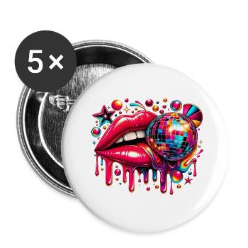 Disco 80er Retro Vintage - Buttons groß 56 mm (5er Pack) - Weiß - Vorne