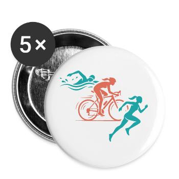 Triathlon | Swim Bike Run | Sportlerin Geschenk - Buttons groß 56 mm (5er Pack) - Weiß - Vorne