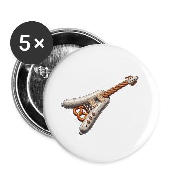 Weisswurst Brezel Gitarre - Buttons groß 56 mm (5er Pack) - Weiß - Vorne