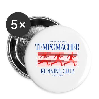 Tempomacher Running Club – Marathon Laufen Spruch - Buttons groß 56 mm (5er Pack) - Weiß - Vorne