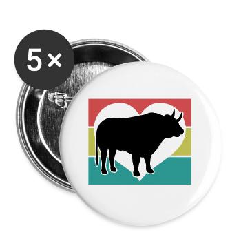 Stier Herz Retro Style - Buttons groß 56 mm (5er Pack) - Weiß - Vorne