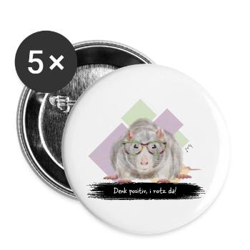 JvG Ratte "Denk positiv, i roz da!" - Buttons groß 56 mm (5er Pack) - Weiß - Vorne