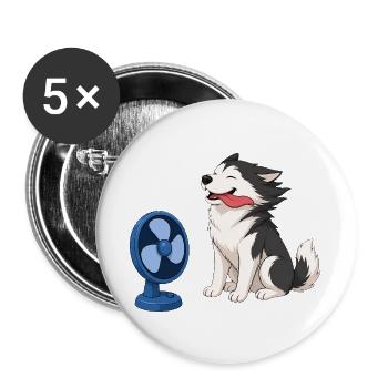 Husky im Gegenwind - Buttons groß 56 mm (5er Pack) - Weiß - Vorne