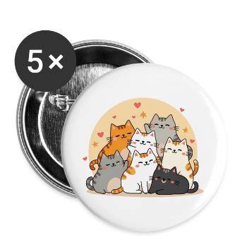 Katze, Süßes Kätzchen, Lustige Katze - Buttons groß 56 mm (5er Pack) - Weiß - Vorne