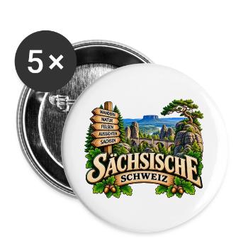 Sächsische Schweiz – Wandern, Felsen & Natur - Buttons groß 56 mm (5er Pack) - Weiß - Vorne