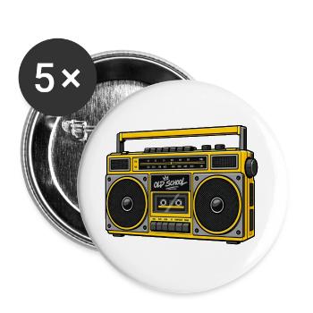 Old School Boombox Radio 90er Hip-Hop-Musik - Buttons groß 56 mm (5er Pack) - Weiß - Vorne