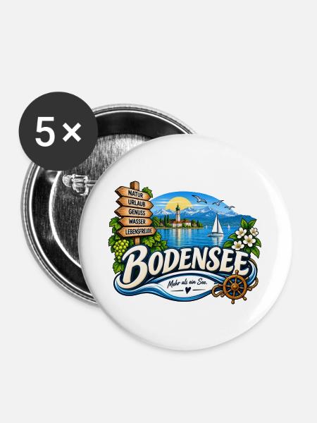 Bodensee – Natur, Wasser & Lebensfreude - Buttons groß 56 mm (5er Pack) - Weiß