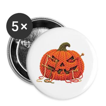 Halloween-Kürbis in Strickoptik. - Buttons groß 56 mm (5er Pack) - Weiß - Vorne