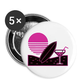 Surfbrett Cocktail Strand Logo - Buttons groß 56 mm (5er Pack) - Weiß - Vorne