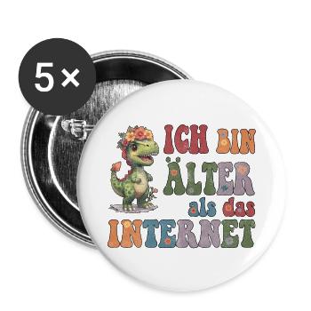 Ich bin älter als das Internet - Hippie Dino  - Buttons groß 56 mm (5er Pack) - Weiß - Vorne