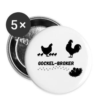 Gockel-Broker - Buttons groß 56 mm (5er Pack) - Weiß - Vorne