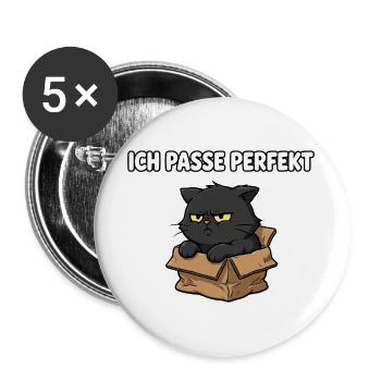 Grimmige Katze im Karton - Buttons groß 56 mm (5er Pack) - Weiß - Vorne
