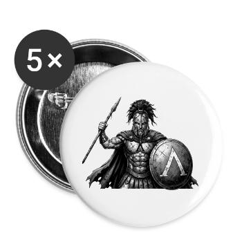Spartanischer Krieger mit Schild - Buttons groß 56 mm (5er Pack) - Weiß - Vorne