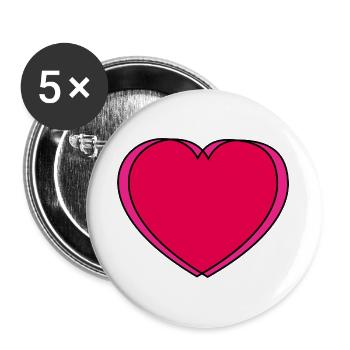 Herzkontrast Pinkes Herzdesign - Buttons groß 56 mm (5er Pack) - Weiß - Vorne