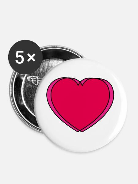 Herzkontrast Pinkes Herzdesign - Buttons groß 56 mm (5er Pack) - Weiß