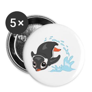 Pinguin Spritz-Splash - Buttons groß 56 mm (5er Pack) - Weiß - Vorne