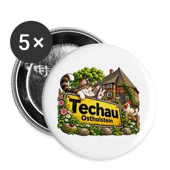 Ortschaft Techau - Gemeinde Ratekau - Ostholstein - Buttons groß 56 mm (5er Pack) - Weiß - Vorne