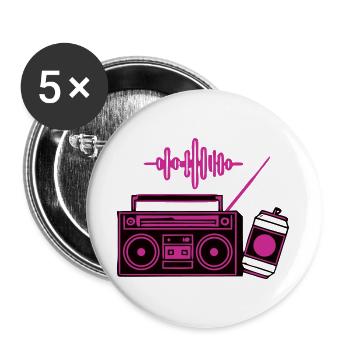 Neon Boombox Radio Grafik - Buttons groß 56 mm (5er Pack) - Weiß - Vorne