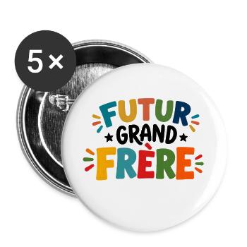 Zukünftiges T-Shirt für große Bruder - Buttons groß 56 mm (5er Pack) - Weiß - Vorne