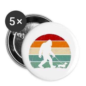 Bigfoot Walking a Dog Funny Dachshund - Buttons groß 56 mm (5er Pack) - Weiß - Vorne