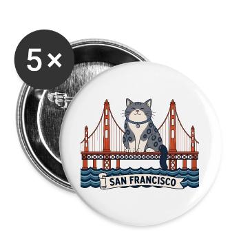 San Francisco Cat at golden Bridge USA Travel - Buttons groß 56 mm (5er Pack) - Weiß - Vorne
