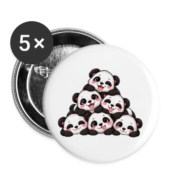 Süße Pandas Freunde Kuscheln Cartoon - Buttons groß 56 mm (5er Pack) - Weiß - Vorne