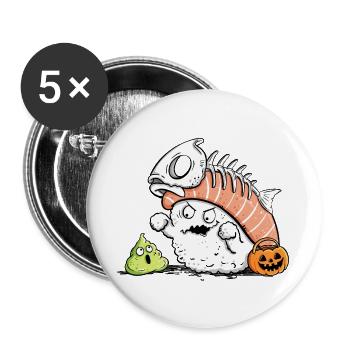 Halloween Sushi | Lustiges Sushi Foodie Geschenk - Buttons groß 56 mm (5er Pack) - Weiß - Vorne
