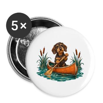 Dackel im Kanu - Buttons groß 56 mm (5er Pack) - Weiß - Vorne