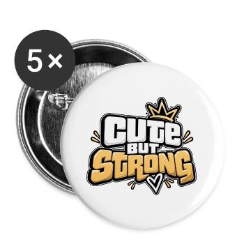 Niedlich, aber stark – Fitnessmädchen - Buttons groß 56 mm (5er Pack) - Weiß - Vorne