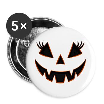 Kürbisgesicht mit Orange Rand - Buttons groß 56 mm (5er Pack) - Weiß - Vorne