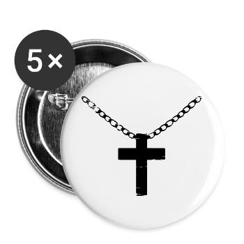 Kreuz mit Kette used look - Buttons groß 56 mm (5er Pack) - Weiß - Vorne