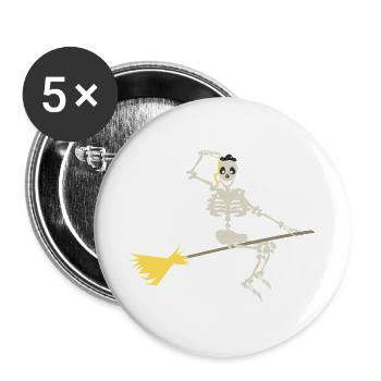 Skeletthühner mit einem Besen - Buttons groß 56 mm (5er Pack) - Weiß - Vorne
