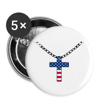 USA Flagge mit Kreuz used - Buttons groß 56 mm (5er Pack) - Weiß - Vorne