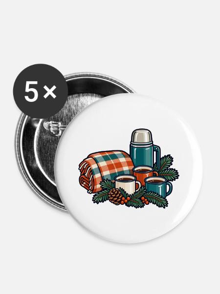 Winterpicknick – Draußen ist es gemütlich - Buttons groß 56 mm (5er Pack) - Weiß