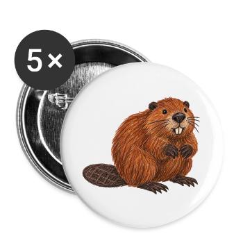 Europäische Biber - Buttons groß 56 mm (5er Pack) - Weiß - Vorne