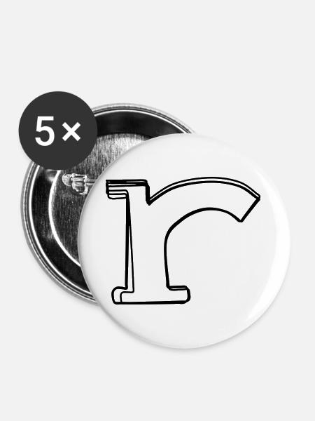 Kleinbuchstabe r handgezeichnet - Buttons groß 56 mm (5er Pack) - Weiß