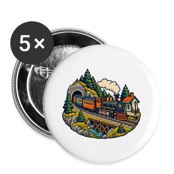 Modellbahnrunde – Kleine Züge große Freude - Buttons groß 56 mm (5er Pack) - Weiß - Vorne
